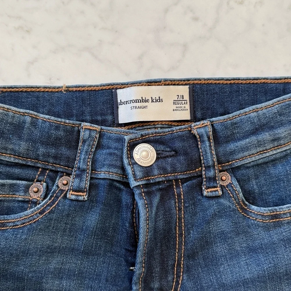 Abercrombie Kids Boys Dark Wash Straight Jeans Size 7/8 Regular Stretch Denim